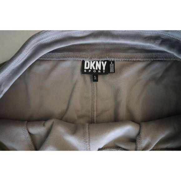 DKNY Sport DP2P3138 Women's Sz L Steel Gray Rhinestone Logo Velour Track Pants - Picture 5 of 10